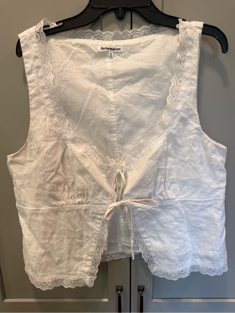 Reformation White Lace-Trim Tie-Front Camisole